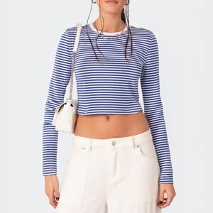 Edikted Montie Striped Long Sleeve T-Shirt Size Small NWT
